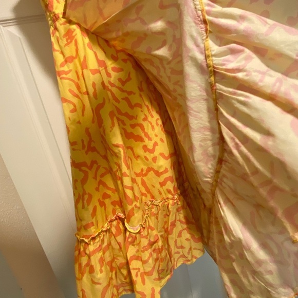 Derek Lam Women’s Sleeveless Midi Cotton Yellow Pink Ruffle Dress size 40 medium - Picture 6 of 13